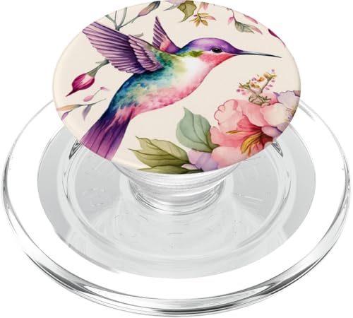 Kolibri-Blumenwatercolor-Rosa-lila Farben-Blumen PopSockets PopGrip für MagSafe