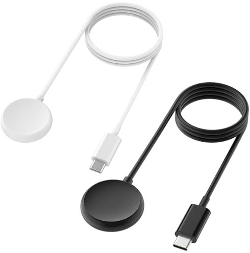 AK 2 Stück Ladegerät NUR für Google Pixel Watch 1 2022 mit 100cm/3.3ft USB-C Ladekabel, Magnetisches Ladestation mit USB Typ C Kabel für Google Pixel Watch (Schwarz+Weiß, 100cm+100cm)