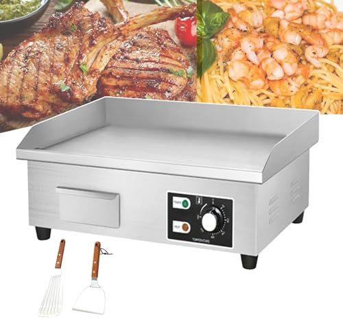 forplubossmmp Plancha Eléctrica Comercial con 2 Espátulas para Freír, Parrilla Teppanyaki De Acero Inoxidable De 50 A 300 ℃, Plancha De Encimera Antiadherente para Asar Tocino, Filetes,1500W