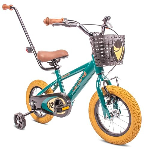 sun baby Kinderfahrrad 12 Zoll Jungen Verdant Bike Leicht Stützräder mit Schubstange ab 2-6 Jahre BMX Fahrrad Kinder (Dunkelgrün, 12 Zoll)