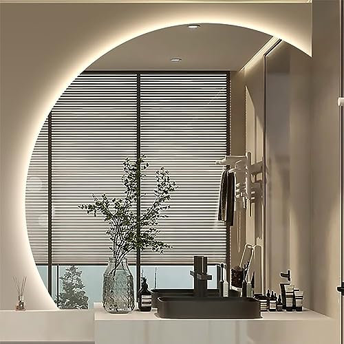LFONDIGE Specchio da Bagno dimmerabile a 3 Colori, Specchio da toeletta retroilluminato a Mezzaluna 90 * 90 cm/35 * 35 Pollici, antiappannamento per Parete, Ingresso per toeletta, Decorazione per la