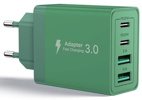 Aioneus Chargeur USB C, 40W 4 Port Prise USBC Chargeur Rapide iPhone, 3.1A PD+QC Type C Adaptateur Multi Secteur Chargeur pour iPhone16 15 14 13 12 11 Pro Max X XS XR 8 7 6S Plus Mini SE,iPad,Samsung