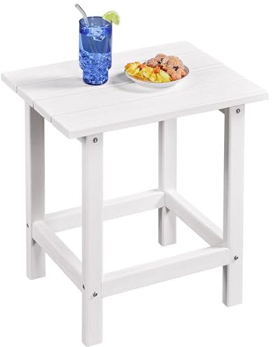 Soberine Tavolino da Giardino Quadrato per Esterno in HDPE, Tavolo da Balcone con Struttura a Doghe Portata 118 kg per Patio Bordo Piscina Spiaggia 45 x 35,5 x 45 cm Bianco