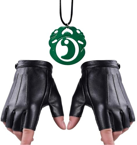 HJYZY Damen Spy Lara Cosplay Kostümschmuck Set Tomb Rider Halskette Catwomen Fingerless Driving Handschuhe 2 Stück