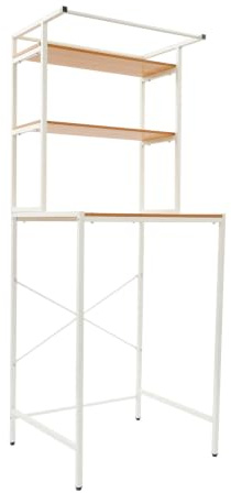 HOARLICN Tvättmaskinshylla, tvättmaskinshyllor 69 x 60 x 176,5 cm, konstruktion med justerbara gummifötter för köksstativ, tvätthylla (vitt trä)