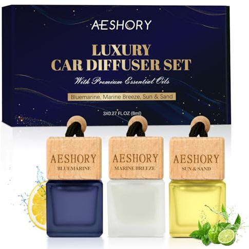 AESHORY Profumatore Auto da Spiaggia 3 x 8ML, Profumo Deodorante Auto, Oli Essenziali Estate per Diffusori Appeso Auto, Accessori Auto Interno Aromaterapico- Blu Marino, Brezza Marina, Sole & Sabbia