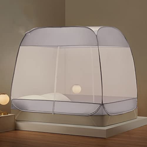 BCATTAW Moskitonetz-Betthimmel, tragbares Reise-Moskitonetz mit faltbarem Design für Bett für Erwachsene, einfache quadratische Moskitonetze, (Farbe: Grau, Größe: 6-Fuß-Bett)