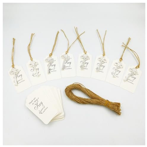 Hrlace Chiave apribottiglie, bomboniera per matrimonio, vintage, portachiavi rustico, apribottiglie con bigliettino e lacci, per ospiti, matrimonio, feste, argento, 30 pezzi