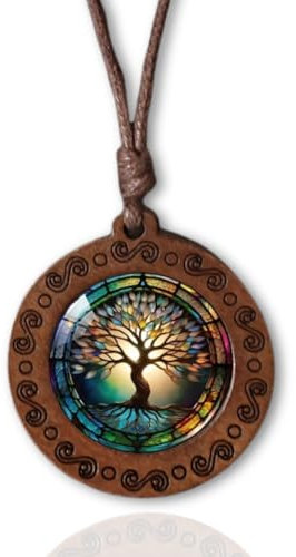 Tied By Love Boho Classic Spiritual Tree Of Life Wooden Pendant Necklace Men's Women's Jewellery Adjustable Rope Chain Punk Boho Neckwear Jewellery Unisex Gift 45cm - 86cm Faux Leather Chain (Classic)