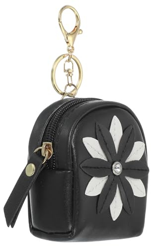 PATIKIL Mini Porte-Clés Sac À Dos pour Women Sac PU Cuir Porte-Clés Black | Pour Makeup Clé Carte Organisateur Poche À Fermeture Éclair, Créatif Mignon Pendentif Fleur Strass