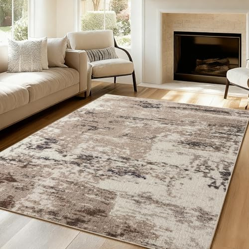 VK·LIVING Upgraded 14.5mm Dicken Schwamm Extra Großer Abstrakter Teppich rutschfest haarsicher Mittelflor Teppiche für Wohnzimmer Schlafzimmer Büro Gelb-braun 200X300CM