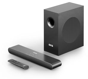 OXS S21 Barra de Sonido, 2.1 con subwoofer, Sonido Preciso con Graves Profundos, 180 W, 3 Modos de Ecualización, Ideal para Películas, Música y Juegos, Diseño Ultra Compacto, Fácil instalación
