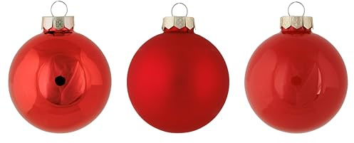 Cosy Home Lote de 24 Bolas de Navidad de Cristal, Rojo Brillante Mate, D6 cm