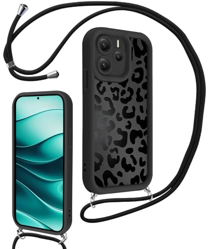 Xylota Coque avec Cordon pour Xiaomi Redmi Note 14 5G 6,67'', Aesthetic Etui avec Réglable Collier Silicone Corde Protection Bumper Case avec Motif, Antichoc Housse pour Redmi Note 14 5G，Léopard