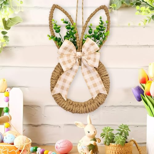 Timasser Ostern Deko Türkranz Osterkranz Haustür mit Künstliche Blumen Osterdeko Türkranz Frühling Trockenblumenkranz mit Hase Karotte für Zuhause Wände Fenster Festivals und Hochzeiten (A)
