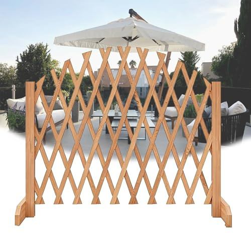 Freistehender Holzgitterzaun, erweiterbarer freistehender Gartenzaun aus Holz, Sicherheitszaun aus Holz for Esszimmer im Innenbereich oder überall draußen.(Brown,180 * 100cm)
