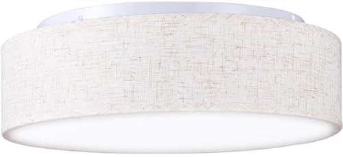Madera Nieve Plafón de Techo Redondo de Tela 30 cm, Pantalla Textil con 1 Casquillo E27 (40W máx.) Lámpara de Techo para Salón, Dormitorio, Pasillo o Habitación Infantil,Sin bombilla (Lino-beige, 30)