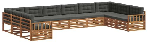 vidaXL Sofagarnituren 10 pcs Natur und Anthrazit Massivholz Akazie, Moderner Garten-Sofa, robuster Outdoor-Sitz, Terrassen-Lounge-Set für gemütliches Sitzen und schickes Leben