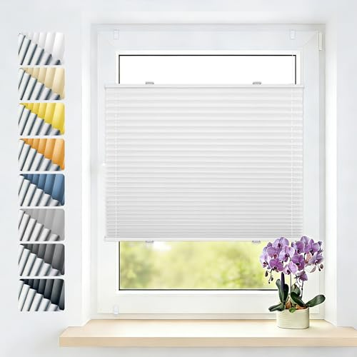 Grandekor Plissee Klemmfix ohne Bohren Verdunkelung 60x130cm(BxH) Weiß | Thermo Verdunklungsplissee 100% lichtundurchlässig, Sonnenschutz & Hitzeschutz, Klemmfix ohne Bohren für Fenster & Türen