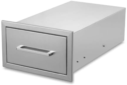 GarveeHome Cajón Sencillo de Acero Inoxidable Empotrado para Cocina Exterior - Almacenamiento Resistente a la Intemperie en Isla de Barbacoa o estación de Parrilla - Asa (Modificado) (Neutral)