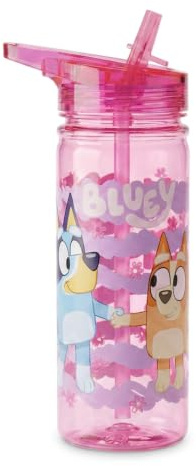 Bluey Girls Water Bottle 580ml with Carry Handle featuring and Bingo – BPA-Free Reusable Drink Bottle for School & Travel – Leak Resistant Flip Top (Pink)