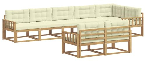 vidaXL Outdoor-Sofagarnitur mit Kissen 6 pcs Weiß und Creme Polyester, Akazienholz Sofa, modernes Outdoor Lounge Set, langlebige Gartenmöbel, vielseitige Sitzgelegenheit für Terrasse