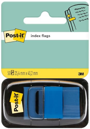 Post-it Index Haftstreifen, 50 Haftstreifen (Blau) 25.4 mm x 43.2 mm - Markierungsstreifen für Dokumente und Notizen