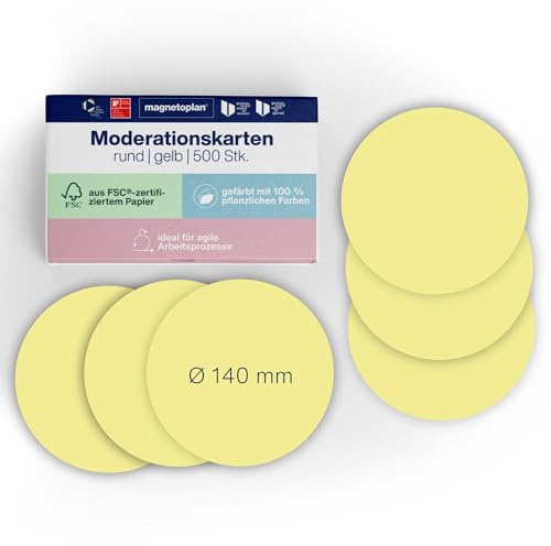 magnetoplan Moderationskarten, rund | Gelb | 500 Stk. | Kommunikationskarten | Ø 140 mm | Für Meetings und Präsentationen | FSC-zertifiziert