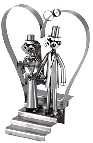 Steelman24 Schraubenmännchen Hochzeitspaar mit Herz | Made in Germany,Handarbeit,Geschenkidee,Stahlfigur,Metallfigur,Metallmännchen