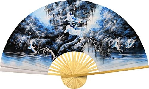 Exultation in Blue Folding Wall Fan Hand-painted Wall Decor Art (60 inch wide)