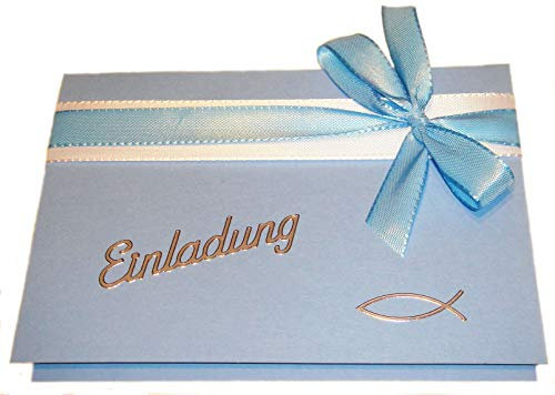 10 Einladungen Taufe Kommunion Konfirmation KT004 hellblau