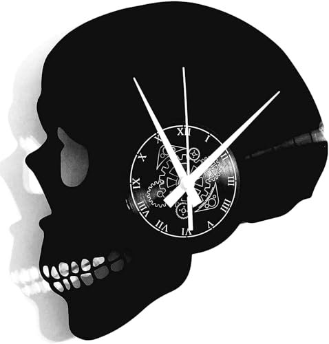 Instant Karma Clocks | Wanduhr Totenkopf – Schauriges Design für Rock-Fans & Gothic-Liebhaber | Geräuschlosem Quarzwerk | Geschenkidee für Küche, Schlafzimmer, Wohnzimmer
