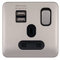 Schneider Electric Lisse - Enchufe de corriente conmutado, 13A, solo polo, con 2 puertos de carga USB, 2.1A compartido, GGBL30102USBABSSS, acero inoxidable con inserto negro