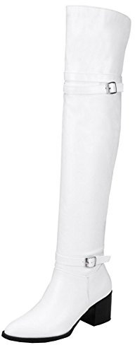 Onewus Stivali da donna sopra al ginocchio tacco a blocco stivali lunghi, bianco, 46 EU