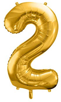 Party Deco Helium Luftballon - Geburtstag Deko - Folienballon - Zahl 2 - Gold - 86 cm
