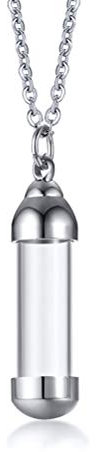 Cupimatch Glass Openable Perfume Container Vial Tube Necklace Chain, Stainless Steel Urn Keepsake Cremation Ashes Memorial Small Pendant Necklace Jewelry