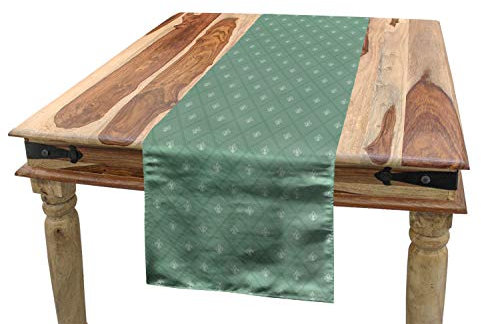 ABAKUHAUS Fleur De Lis Tischläufer, Retro königlichen Lilien, Esszimmer Küche Rechteckiger Dekorativer Tischläufer, 40 x 180 cm, Reseda Grün