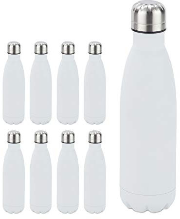 relaxdays 9X Gourde INOX Bouteille Eau Acier Inoxydable 0,5 Litre Isotherme Froid Chaud, Blanc