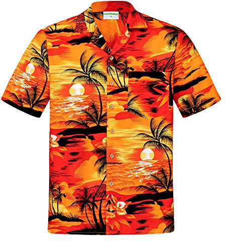 Hawaiihemdshop Hawaiihemd | Herren | Baumwolle | Größe S - 8XL | Brusttasche | Orange | Kurzarm | Palmen | Strand | Aloha | Hawaii-Shirt | Kokosnuss-Knöpfe