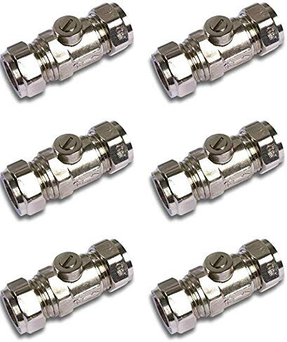 6 Pack Chrome Plated 15mm Full Bore Isolating Isolation Valve Heavy Pattern Compression Joint