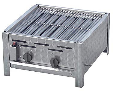 Gasgrill 2-flammig mit 7,2 KW regelbar als Tischgerät aus Edelstahl mit Grillrost Flammabdeckung und Fettauffangwanne Gasschlauch Regler Flüssiggas ideal für Privat Verein Gewerbe in top Qualität