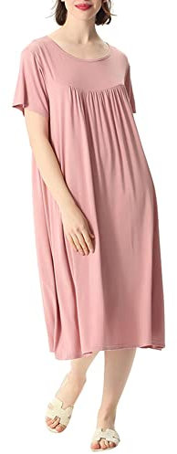 amropi Femme Chemise de Nuit Comfy Pyjama Manche Courte Robe de Nuit Été Casual Chambre à Coucher Rose, 5XL