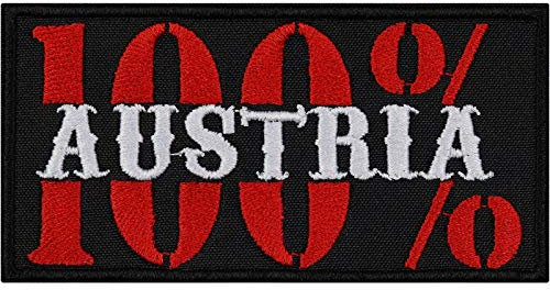 Aufnäher: 100% Austria Aufbügler Biker Patch Rocker Bügelbilder Motorrad Sticker zum aufnähen Österreich Flagge Patriot Geschenk Applikation für Jacken/Pullover/Jeans/Taschen 100x50mm