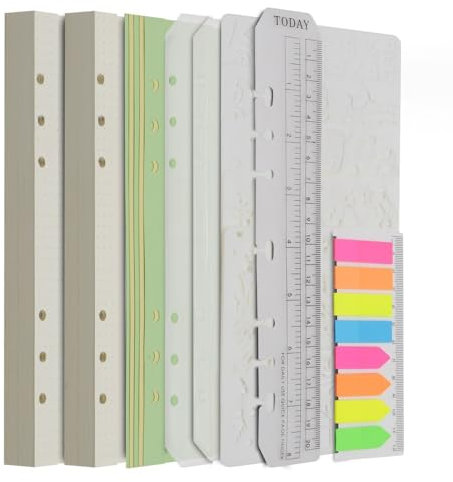 Wonderpool Nachfülleinlagen 320 Seiten Gepunktet Papier mit 5 Farbigen Teilern,2 Binder Taschen,160 Flaggen Index,1 Lesezeichen,5 Schablonen für Nachfüllbaren Notizbuch Tagebücher Planer (A5)