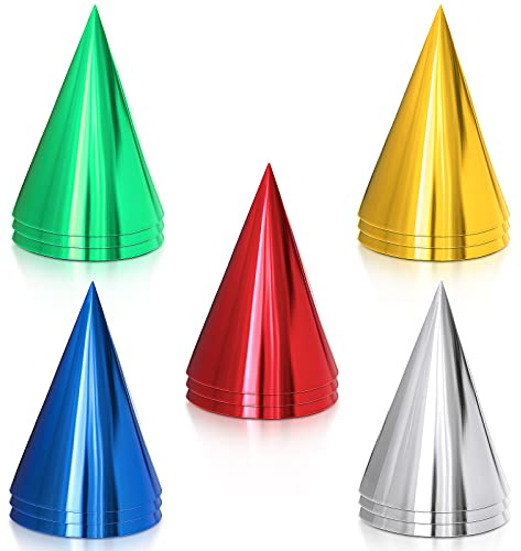 Sumind 15 Pieces Colorful Birthday Party Hats Cone Hats for Adults Metallic Foil Cone Headwear