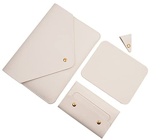 Benfan Laptop Sleeve 15 Inch Compatible with New MacBook Pro 15, MacBook Pro 16, Surface Book 15, Dell XPS 15 with Small Pouch, Mouse Pad and Cord Organizer, Color White