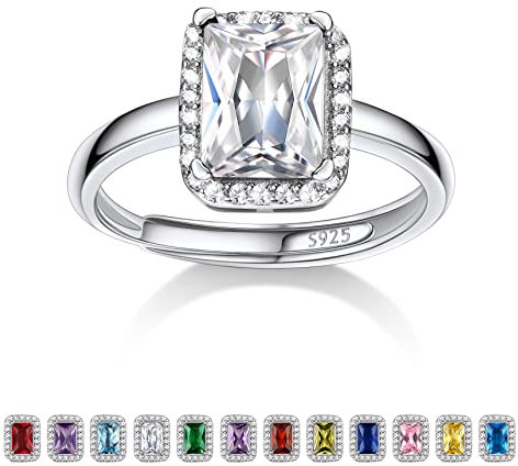 Bestyle Ring Silber 925 Frauen Bling Mondstein April Damenring Verstellbar Fingerring mit Diamant Heilstein Modeschmuck für Mädchen