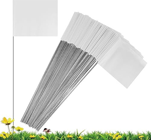 IKAYAS Lot de 50 drapeaux de marquage pour pelouse, 10,2 x 12,7 x 38,1 cm, en PVC blanc, pour jardin, arpentage, jardin, jardin, jardin, cour, irrigation, paysage