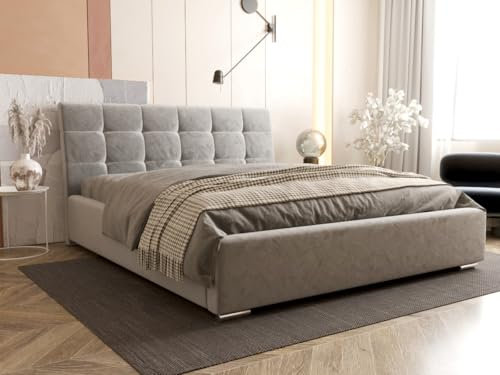 KM Möbel | Polsterbett | Rückenlehne aus Polsterplatten | Bett mit Lattenrost und Stauraum | OSLO 160x200 (Bett mit Lattenrost Holzrahmen)
