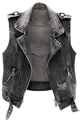 shownicer Damen Jeansweste übergröße Denim Jacke Ärmellos Beiläufige Jeansweste Denim Weste Vest Frühling Cardigan Top Outwear mit Loch Design